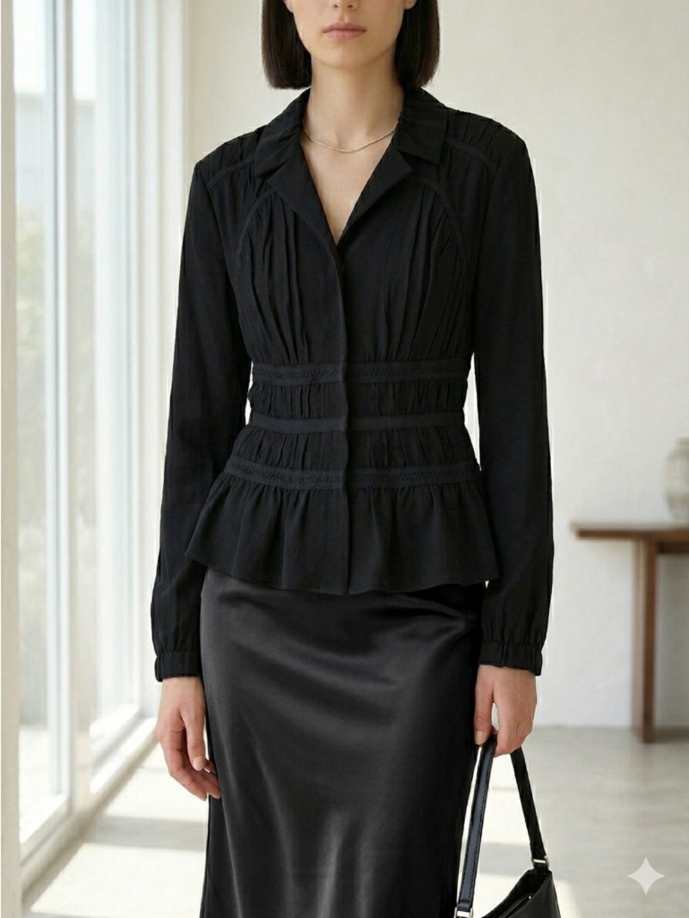 Prada Black Ruched Corset Peplum Fitted Blazer Jacket - US 6 (IT 42)